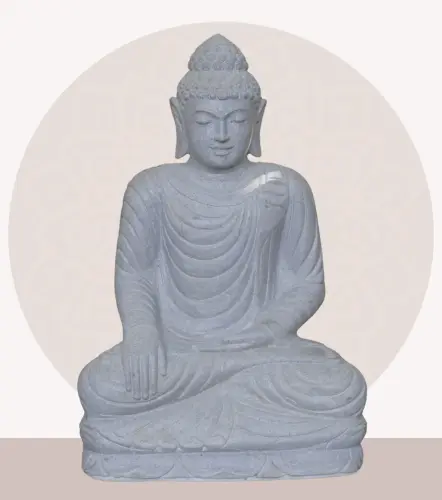 Product image of the product “Seated Buddha made of Riverstone in Bhumisparsha - gesture of touching the earth. 83cm height. ”